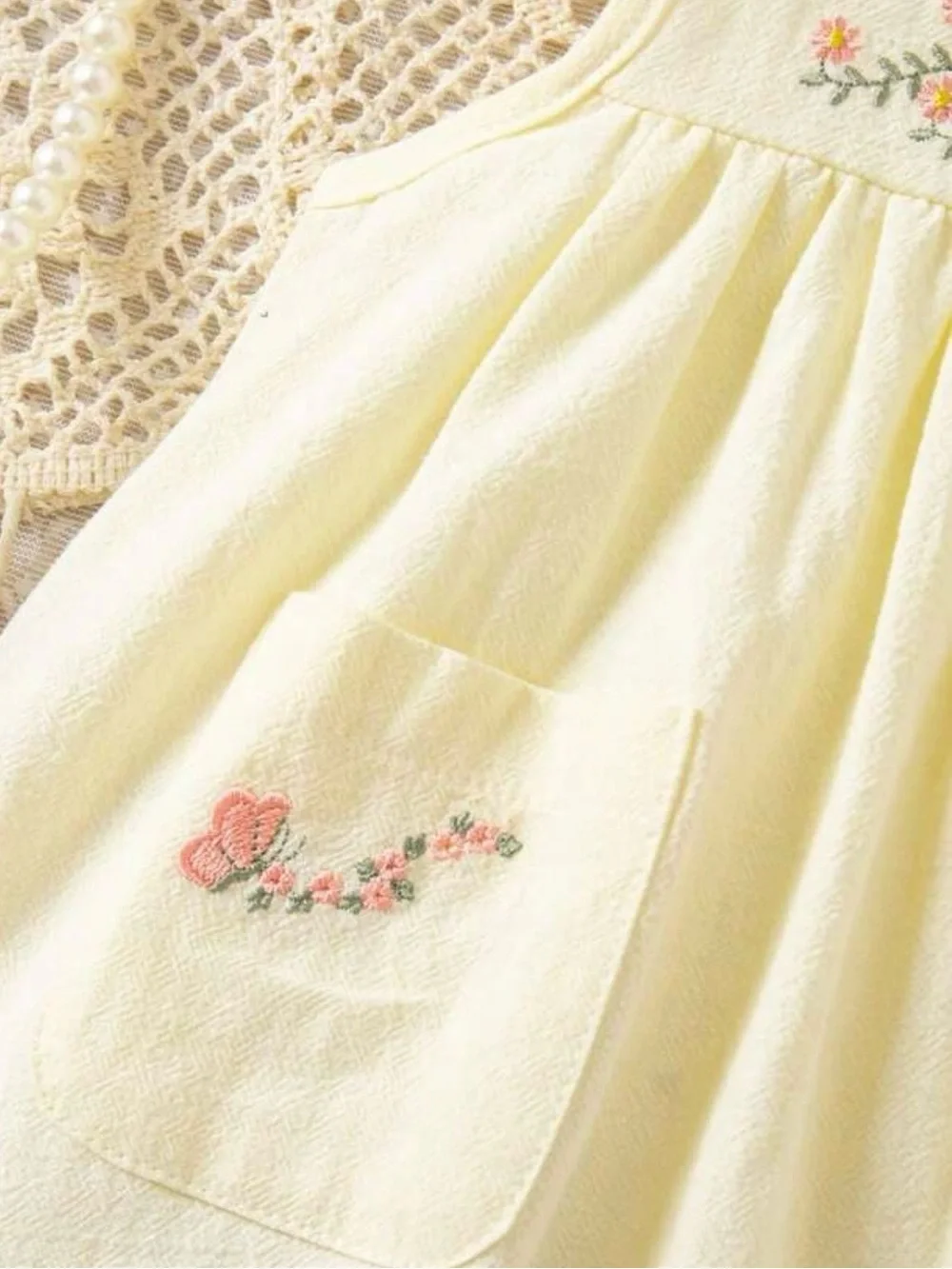 NWT Toddler Yellow Embroidered Bow, flowers & butterfly summer cotton dress